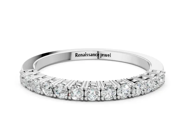 Round Diamond Half-Eternity Band with Shared Prong Setting White gold
