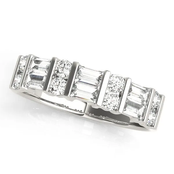 Channel Set Baguette and Round Diamond Eternity Band White gold