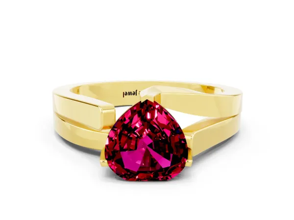 Modern Tension Set Heart Cut Garnet Solitaire Wide Band Ring Yellow gold