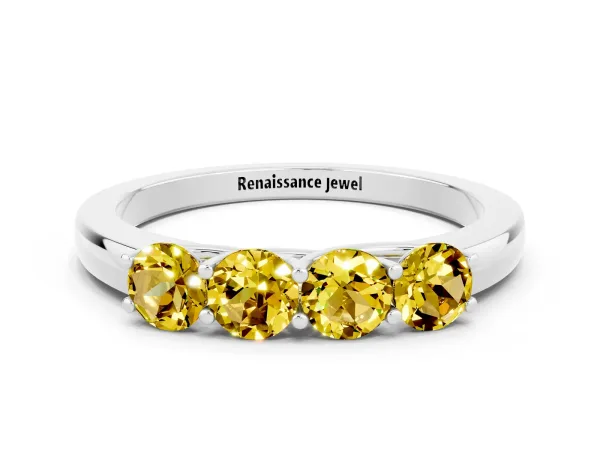 Four-Stone Round Yellow Sapphire Prong-Set Band Platinum