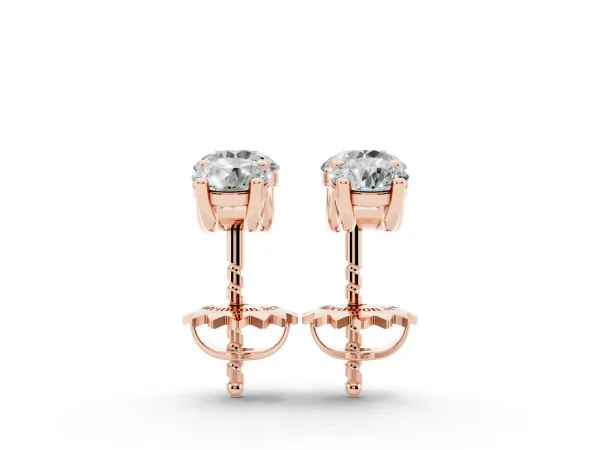 Three-Stone Round Diamond Channel Band Prong-Set Earrings Rose gold