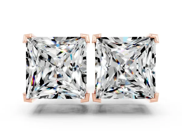 Princess Cut Moissanite Stud Earrings Rose gold