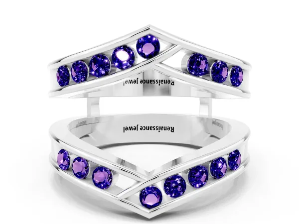 Round Tanzanite Channel-Set Chevron Band Platinum