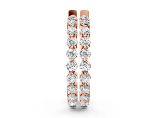 Round Cut Prong Set Diamond Hoop Earrings Rose gold