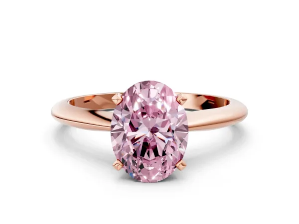 Fancy Pink Oval Cut Diamond Solitaire Engagement Ring with Classic Band and Four-Prong Setting Rose gold