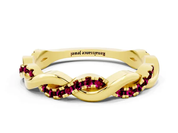 Round Garnet Twist Eternity Band with Pavé Setting Yellow gold
