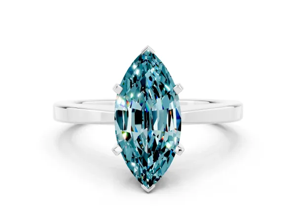 Marquise Cut Blue Topaz Solitaire Engagement Ring with Classic Band and Four-Prong Setting Platinum