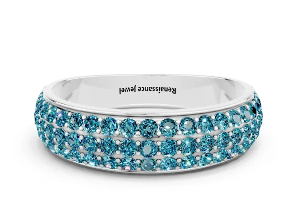 Three-Row Round Blue Topaz Eternity Band with Shared Prong Setting Platinum