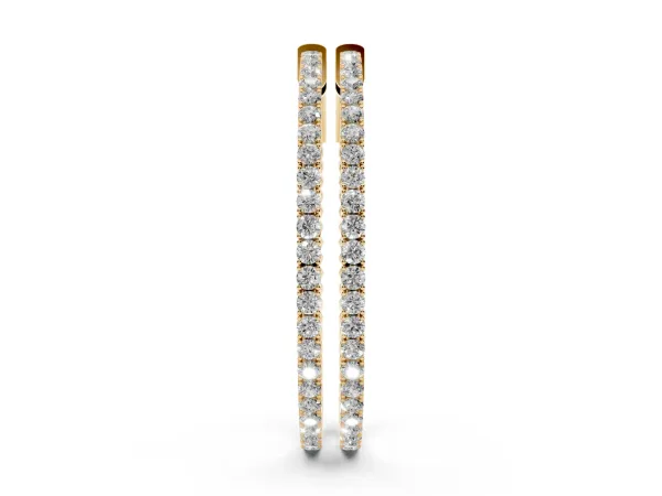 Round Cut Diamond Hoop Earrings with Pavé Setting and Prong Set Stones Yellow gold