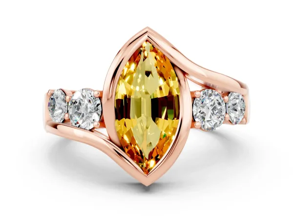 Bezel Set Marquise Cut Citrine Bypass Ring with Round Accents Rose gold