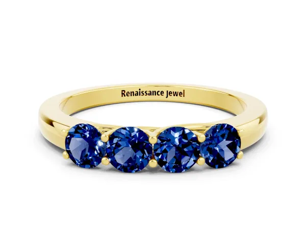 Four-Stone Round Blue Sapphire Prong-Set Band Yellow gold