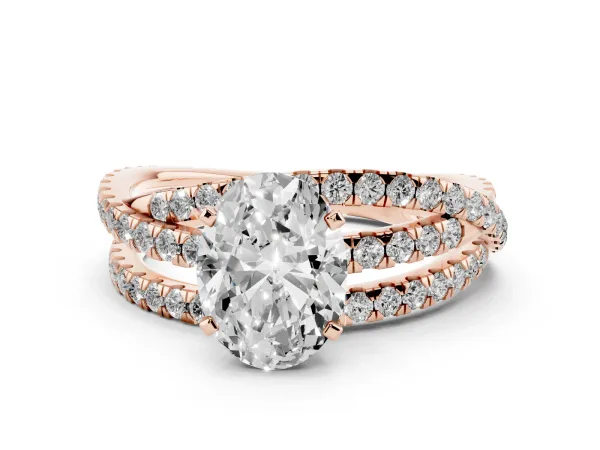 Oval Cut Solitaire Twist Band with Pavé Setting and Four-Prong Setting Rose gold
