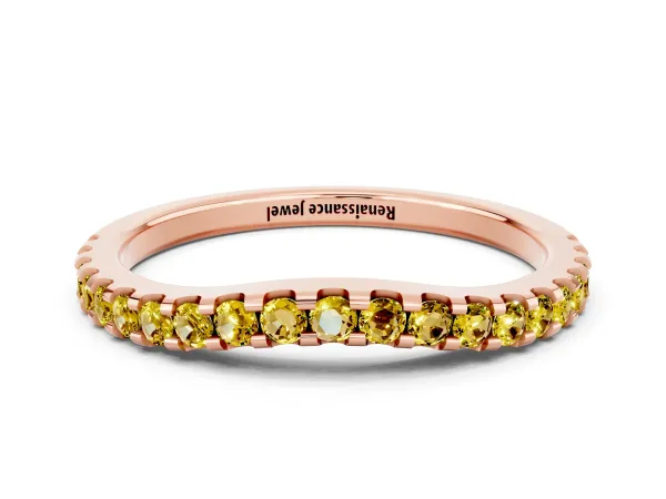 Round Yellow Sapphire Pavé Curved Wedding Band Rose gold