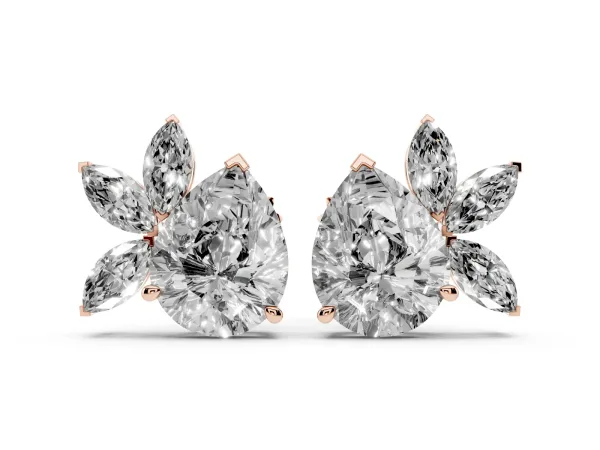 Pear Diamond Fan Stud Earrings with Marquise Lab Grown Diamond Accents Rose gold