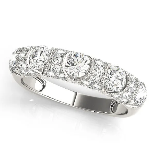 Round Cut Milgrain Diamond Half Eternity Band with Pave Setting Platinum