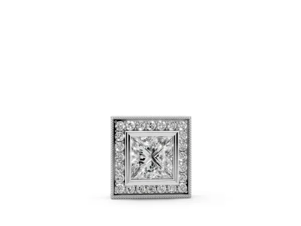 Princess Cut Halo Bezel Pendant Silver