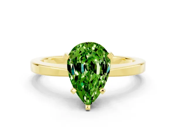 Pear Cut Peridot Solitaire Engagement Ring with Classic Band and Four-Prong Setting Yellow gold