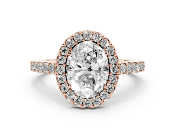 Oval Cut Halo Diamond Pavé Solitaire Ring Rose gold
