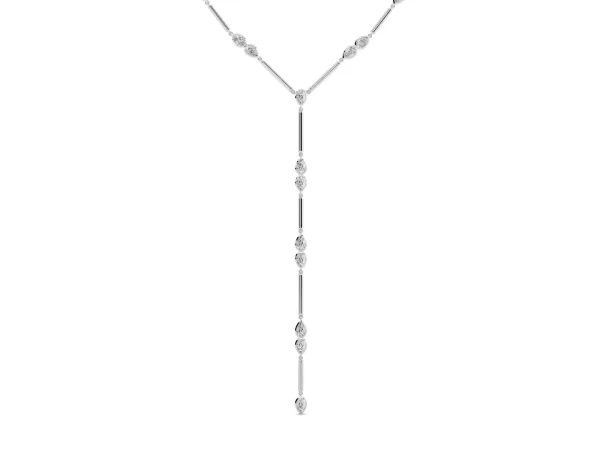 Pear Diamond Lariat Necklace with Station Accents White gold