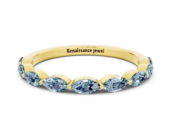 Marquise Aquamarine Half Eternity Band with Prong Setting Yellow gold
