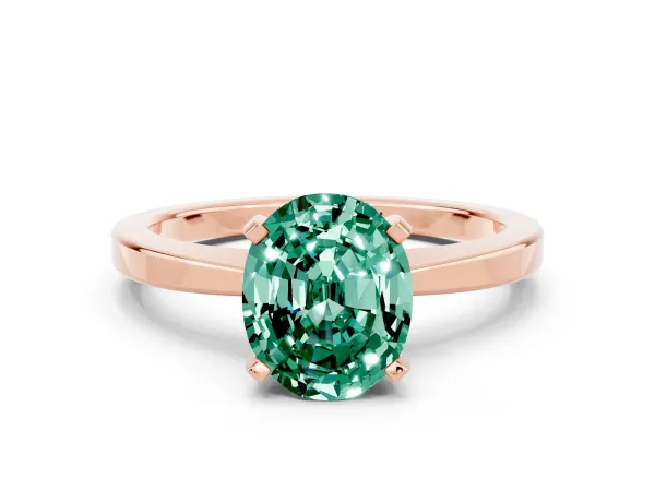 Oval Cut Green Sapphire Solitaire Engagement Ring with Classic Band and Four-Prong Setting Rose gold