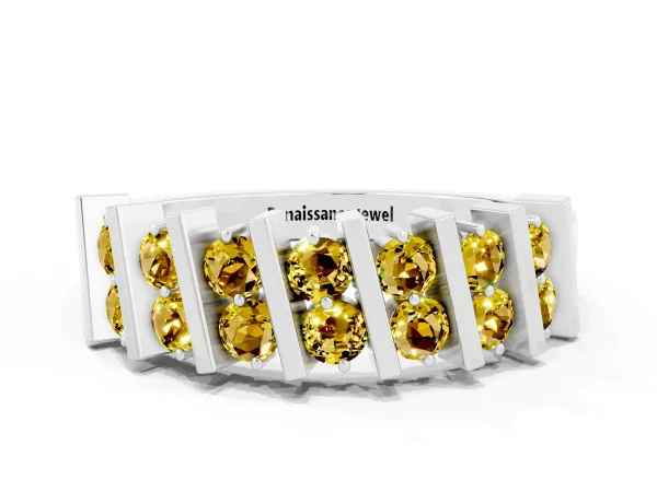Channel Set Round Yellow Sapphire Anniversary Band with Vertical Prongs Platinum
