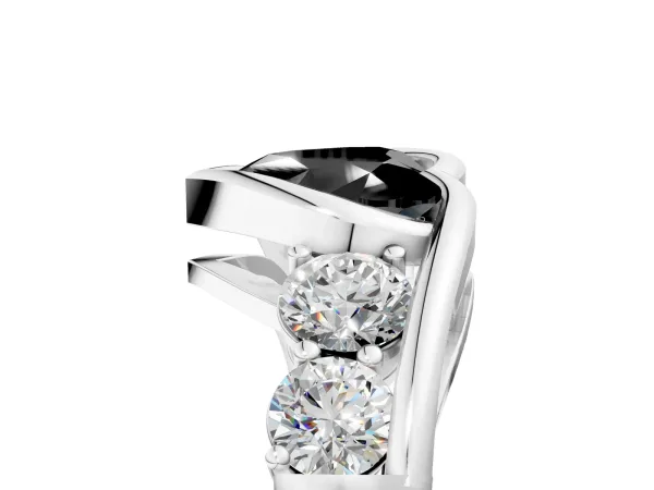 Fancy Black Bezel Set Heart Cut Diamond Bypass Ring with Round Accents White gold