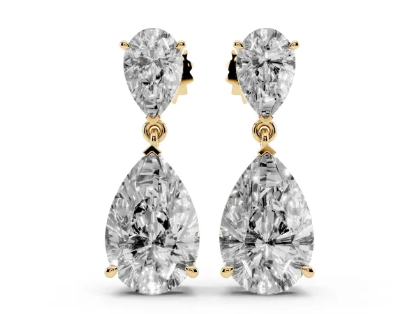 Pear Cut Diamond Two Stone Drop Earrings Yellow gold