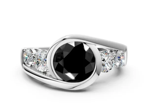 Fancy Black Bezel Set Round Cut Diamond Bypass Ring with Round Accents Silver