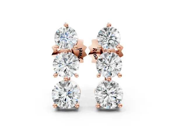 Three-Stone Round Diamond Prong-Set Drop Earrings Rose gold
