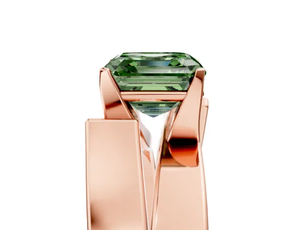 Fancy Green Modern Tension Set Asscher Cut Diamond Solitaire Wide Band Ring Rose gold