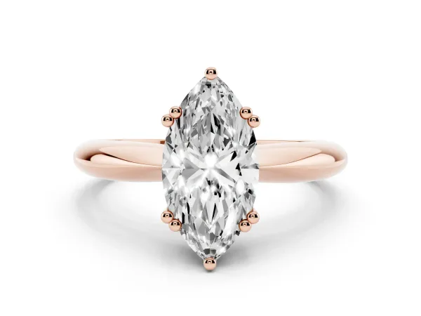 Marquise Cut Cut Solitaire Engagement Ring with Tapered Band and Four-Prong Setting Rose gold