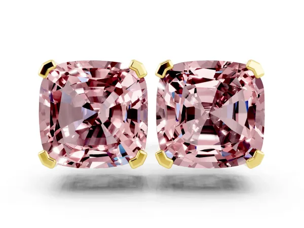 Cushion Cut Morganite Stud Earrings Yellow gold