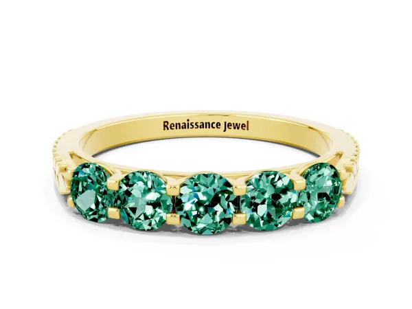 Five-Stone Round Green Sapphire Prong-Set Band Yellow gold