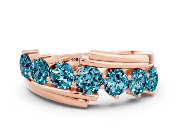 Round Blue Topaz Wave Band with Channel and Shared Prong Setting Rose gold