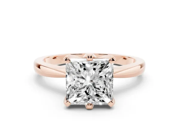 Princess Cut Solitaire Engagement Ring with Six-Prong Setting and Tapered Band Rose gold