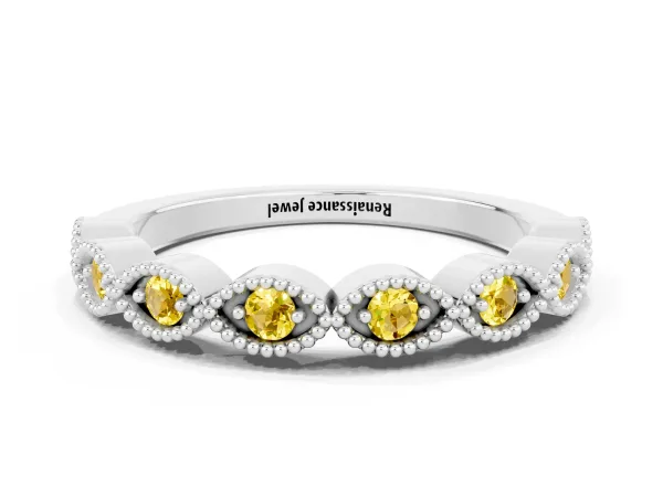 Milgrain Marquise Yellow Sapphire Half Eternity Band with Bezel Setting Platinum