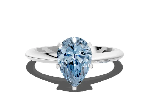 Fancy Blue Pear Cut Diamond Solitaire Engagement Ring with Classic Band and Four-Prong Setting Platinum