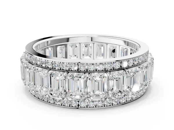 Emerald Cut and Round Diamond Multi-Row Mens Band Platinum