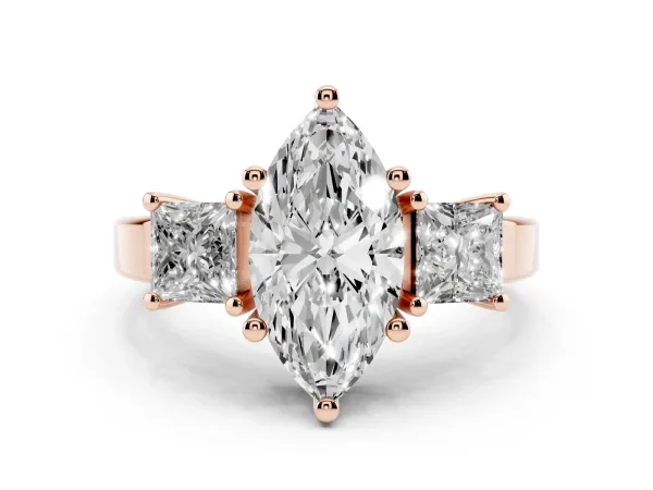 Three-Stone Marquise Cut Cut Solitaire Ring with Prong Setting Rose gold