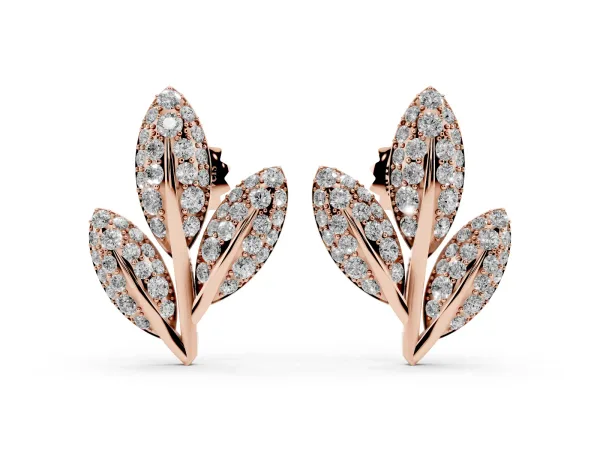 Round Diamond Pavé Olive Branch Stud Earrings Rose gold