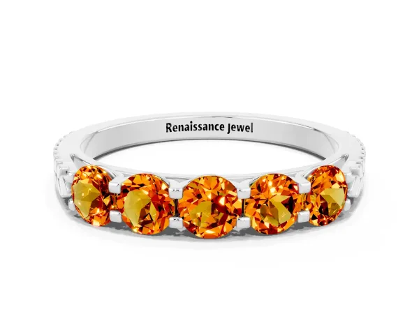 Five-Stone Round Citrine Prong-Set Band Platinum