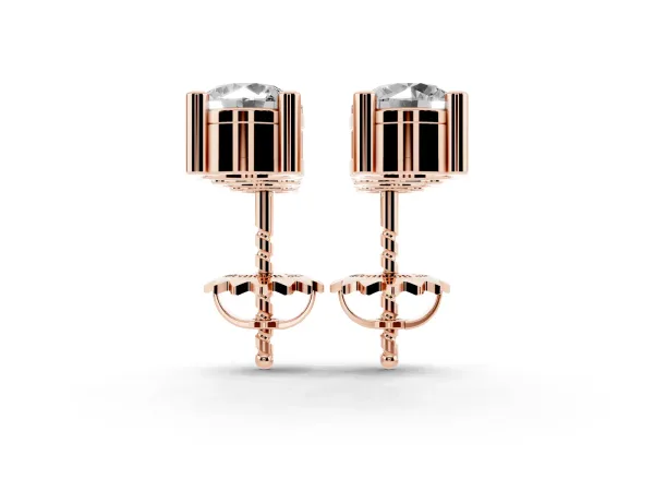 Three-Stone Round Cut Drop Earrings with Prong Setting Rose gold