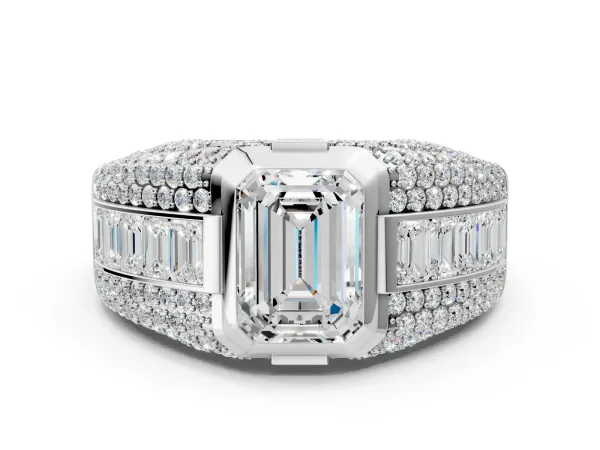 Emerald Cut Diamond Mens Ring with Side Stones White gold