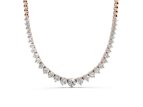 Round Diamond Tennis Necklace with Graduated Prong Setting Rose gold