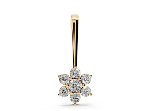 Round Diamond Cluster Pendant with Six-Prong Setting Yellow gold
