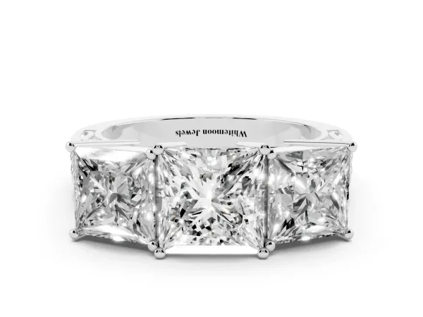Princess Cut Diamond Three-Stone Ring with Prong Setting and Textured Band White gold