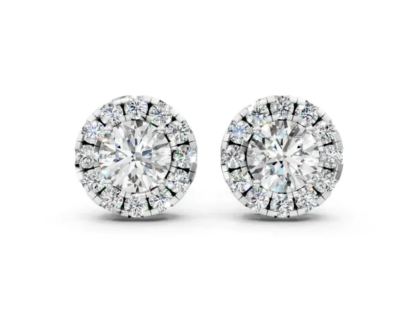 Round Cut Diamond Halo Stud Earrings White gold