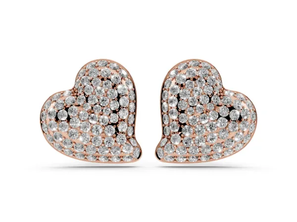 Round Diamond Heart Pavé Stud Earrings Rose gold