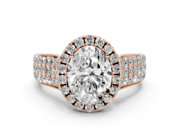 Oval Cut Halo Round Diamond Pave Band with Prong Setting Rose gold